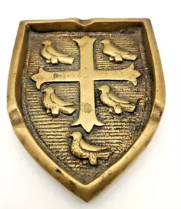 SCHÖNER VINTAGE MASSIVE BRONZE VÖGEL & KREUZRELIEF HERALDISCHER ASCHENBECHER 5" c1950 g. - Bild 1 von 4