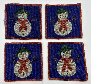 Cassa e Barile Sottobicchieri Seta Perline Pupazzo di Neve Set di Quattro Decorazioni Natalizie Nuovo - Foto 1 di 8