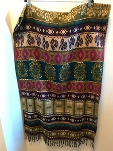 SACRED THREADS colorful olive fuchsia mauve teal acrylic fringed wrap shawl - Picture 1 of 7