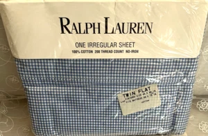 NEW RALph LAUren HOme WENDY BLUE GINGHAM SMALL CHECK TWIN FLAT COTTON SHEET #2 - Picture 1 of 10