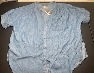 Sharagano Women’s Blue Button Down Short Sleeve Shirt XL Summer Light Weight - Picture 1 of 5