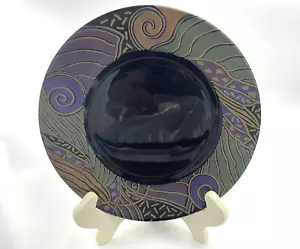 4 Arcoroc Tampico Salat Dessert Teller schwarz Glas irisierend abstrakt 1990er - Bild 1 von 12