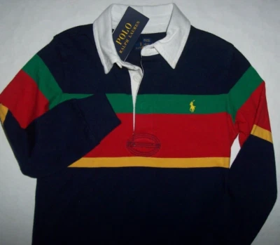 NUEVO CON ETIQUETAS Polo Ralph Lauren Azul Marino/Rojo/Verde/Amarillo Algodón RUGBY Camisa Niño 6 PONY Foto 1 de 4