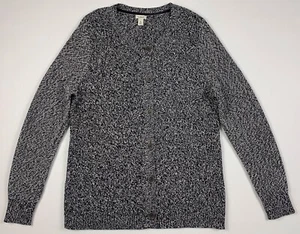 LL Bean Button Up Sweater Cardigan Marled 291738 Womens XL Petite Black White - Picture 1 of 12