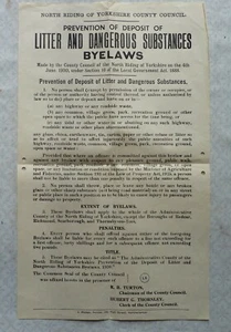 Vintage Poster North Riding Of Yorkshire Litter&Dangerous Substances Bylaws 1930 - Picture 1 of 3