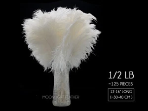 125 Pieces - White Ostrich Tail Bulk Wholesale Feathers Wedding Centerpiece Bulk - Picture 1 of 10