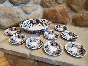 Vintage Bryonia U&C Black Mulberry Pattern Salad Plate & large Bowl (set of 9) - Picture 1 of 16
