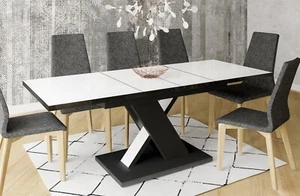 Säulentisch Hochglanz weiß/schwarz Esstisch Auszugtisch ausziehbar design modern - Bild 1 von 4