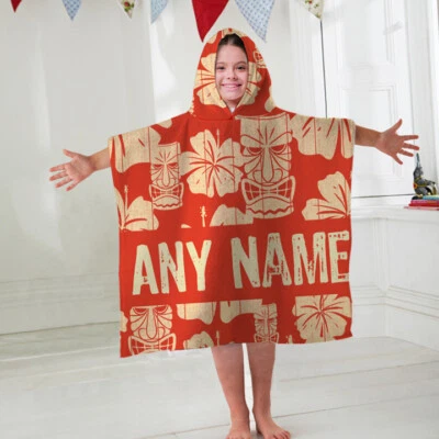Toalha de banho infantil personalizada com capuz laranja design tiki roupão de banho infantil  - Imagem 1 de 3