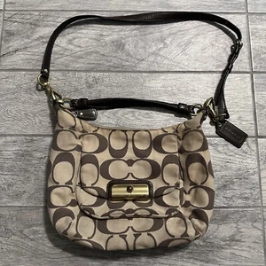 Genuine & Rare Coach 16817 Kristin Signature Linen & Leather Hobo Shoulder Bag - Picture 1 of 19