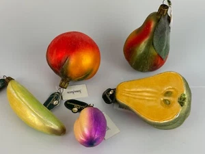Christborn Fruit & Veg Blown Glass Christmas Ornaments 5 pc Set Germany VTG - Picture 1 of 6