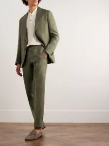 Traje de lino verde oliva para hombre informal playa fiesta novio esmoquin graduación boda personalizado - Imagen 1 de 8