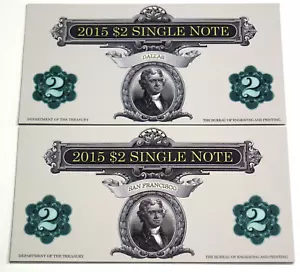 2015 $2 SINGLE NOTE SET, 2 - NOTES DALLAS & SAN FRANCISCO DISTRICTS - Picture 1 of 4