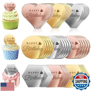 45PCS Happy Birthday Cake Toppers, Mirror Acrylic Cupcake Toppers 3 Multi-sha - Picture 1 of 5