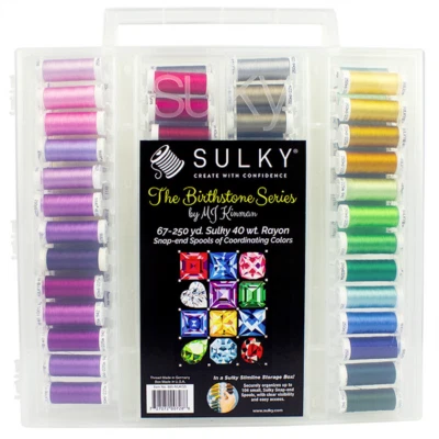 Sulky MJ Kinman Birthstone Series 40wt Rayon Thread Set 67:250 yd spools, case - Image 1 of 4