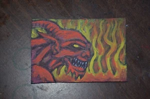 0012 Not for Sale Original ART ACEO DEmon Flames Fantasy - Picture 1 of 3