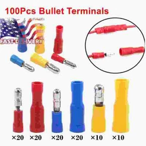 100 Stecker/Buchse Combo Kugel Stecker Isoliert Draht Crimp Klemmen Auto Audio - Bild 1 von 14