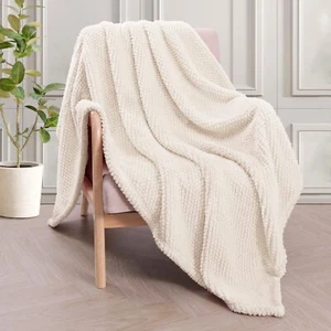 Extra Large Fuzzy Fleece Throw Blanket 50x70 Inch Ivory Warm & Soft - Picture 1 of 9