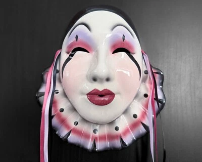 Máscara facial pintada bufón Mardi Gras payaso rosa púrpura Cataya 8" 1987 Foto 1 de 4