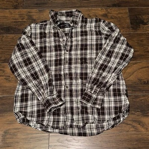 Camicia uomo Faded Glory manica lunga classica marrone a quadri in flanella con bottoni taglia Lg - Foto 1 di 5