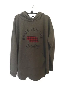 Maurices Women’s Plus Size 1X Home For The Holidays Hoodie Nebraska Gray NWT - Picture 1 of 6
