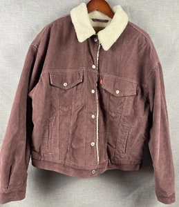 Levi's Trucker Cord Sherpa gefütterte Jacke Damen L Mauve Rosa Neu Mit Etikett - Bild 1 von 8