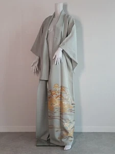 Kimono Robe / Japanese Classy Light Blue Silk Vintage Kimono Jacket 0323250059 - Picture 1 of 24