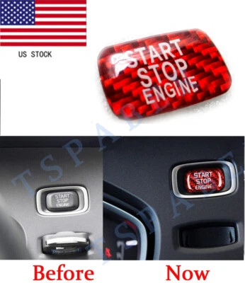 Red Engine Start Stop Button Cover Carbon Fiber Sticker For Volvo V40 S60L XC60 - Image 1 of 4