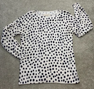 Loft Ribbed Sweater Womens Medium White Black Polka Dot Office Business Mob Wife - Picture 1 of 11