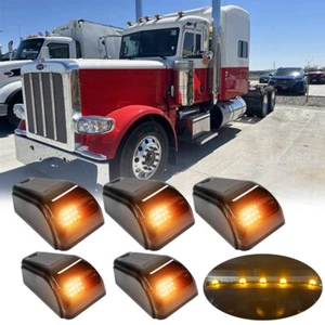 5X LED Cab Lights Solar Powered Wireless Amber Marker For Peterbilt 326 379 389 - Picture 1 of 16
