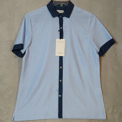 Ike Behar NY Men's Smart Casual Collared Blue Patterned S/S Button Shirt Sz. M - Image 1 of 4