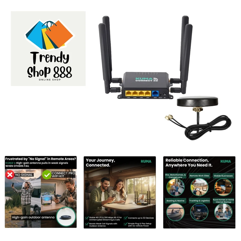 Connect PRO 4G LTE RV WiFi Kit with High-Gain Outdoor Antenna | Boosts Weak C... - Image 1 of 4