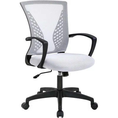 Silla de Escritorio de Oficina Moderna Blanca con Respaldo Medio Malla Ergonómica con Reposabrazos sobre Ruedas Foto 1 de 3