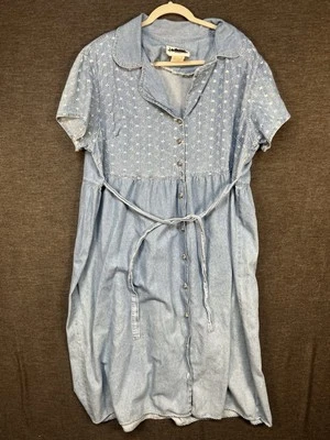 Vestido Vaquero Vintage Años 70 Bordado Flores City Lights Talla 20W Hippie Foto 1 de 4