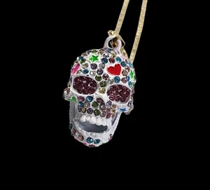 Betsey Johnson Sparkling Rhinestone Sugar Skull Necklace Gothic/Day Of The Dead - Picture 1 of 4