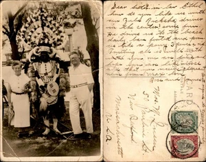 RPPC DE COLECCIÓN DURBAN SUDAFRICA RICKSHAW HOMBRE ZULÚ ATUENDOS TURISTAS POSTAL C19 - Imagen 1 de 2