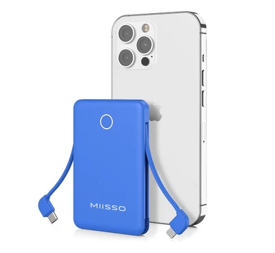 Cables incorporados ultra delgados Miisso 6000 mAh banco de alimentación tamaño de tarjeta cables USB C Foto 1 de 4