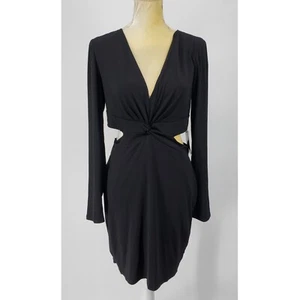 Express Women Dress Sz M Cutout Knot Front V-neck Short Stretch Long Sleeve NEW - Picture 1 of 12