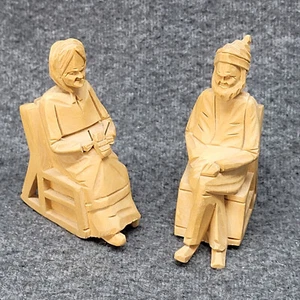 Pair Hand Carved Wood Old Couple Rocking Chair Saint-Jean-Port Jolie 3.25 " Qc - Picture 1 of 11