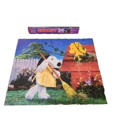 Snoopy Sweeping Broom 24 piece puzzle Woodstock Vintage Milton Bradley - Image 1 of 4