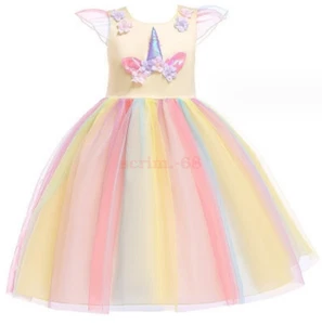 AU Kids Flower Girl Unicorn Dress Princess Tutu Formal Wedding Birthday Party - Picture 1 of 60