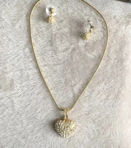 Kristall Herz Anhänger Ohrring Set Schlangenkette goldfarben Halskette Ohrhänger - Bild 1 von 10