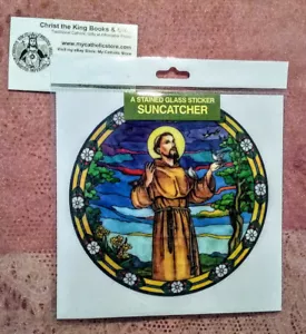 ST. FRANCIS OF ASSISI SUNCATCHER-NON-ADHESIVE STATIC CLING STICKER-WINDOW OR CAR - Picture 1 of 1