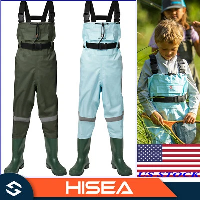 HISEA Kids Toddler Chest Waders Bootfoot Fishing Hunting Waders Reflective Band - Image 1 of 4