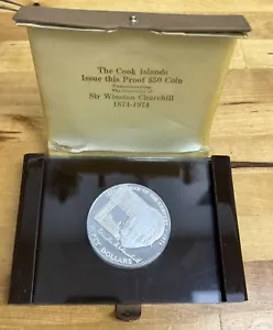1974 Isole Cook Proof $50 Winston Churchill argento commemorativo - Foto 1 di 9