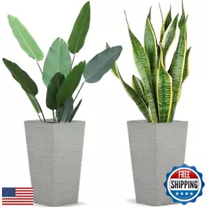 2 Pcs Pack Heavy Duty Plastic Resin 17 Inches Tall Tapered Planter Pots Large - Picture 1 of 5