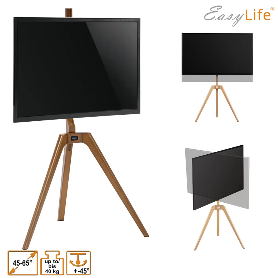 EasyLife Tripod Holz TV-Stativ 45-65", Schwenkbar & Höhenverstellbar in Nussbaum - Bild 1 von 4