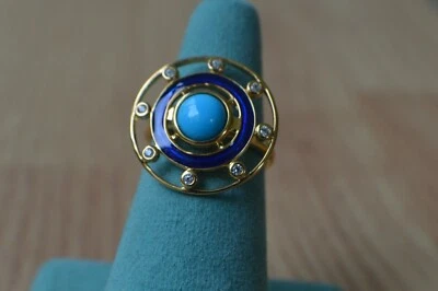 Anillo turquesa/zafiro de la Bella Durmiente AZ de 1,25 quilates 14 k años sobre plata fina talla 7 Foto 1 de 4