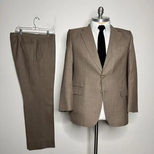 Vintage Custome Men's Suit 42R Brown Solid Wool Two-Piece Pants 36W - Picture 1 of 13