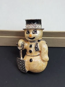 Vintage Eisenberg Ice Figural Snowman Cream Enamel Rhinestones Brooch Pin Signed - Picture 1 of 9